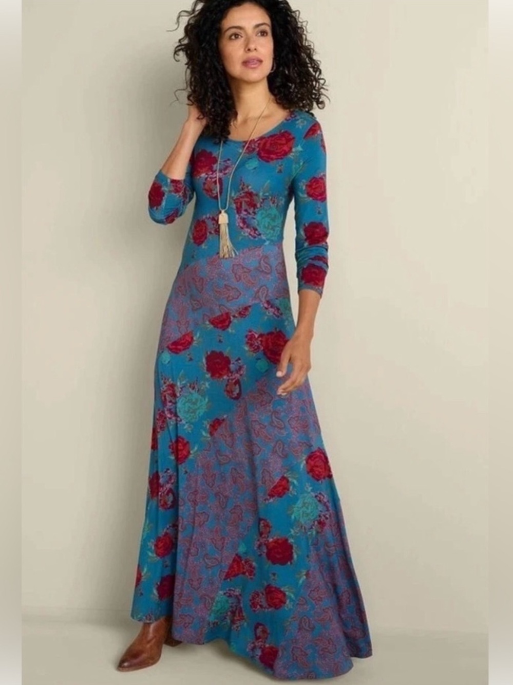 Soft Surroundings Ismerelda Floral Maxi Dress, Long Sleeve, Paisley Patchwork